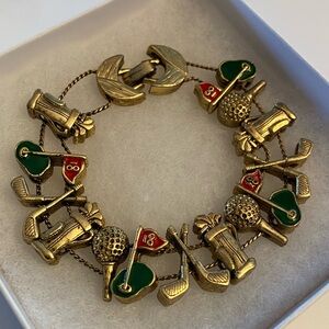 Vintage Goldette Golf Charms Enamel Slide Bracelet